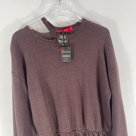 n:Philanthropy Mini Dress Distressed Brown Long Sleeve Size Small New With Tags - Picture 5 of 14